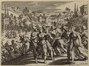 シロの女性を連れ去って妻にするベニヤマイト（彫刻） 作： European School