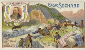 1899年10月15日、南アフリカのチーブリー、イギリスの装甲列車を攻撃するボーアーズ、ボーア戦争 作： European School