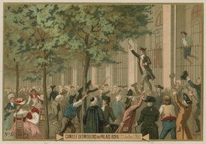カミーユデスムーランは1789年7月12日、フランス革命、パリのパレロワイヤルの外で彼の武器を呼びかけました 作： European School