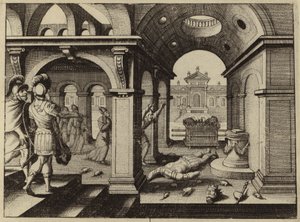 ダゴンのペリシテ神殿で捕獲された契約の箱（彫刻） 作： European School