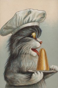 デザートを持った猫（クロモリソ） 作： ヨーロピアンスクール