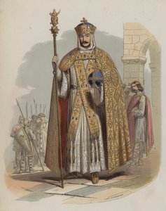 フランク王国の王であり神聖ローマ皇帝であったシャルルマーニュ（彩色済み彫刻 作： European School