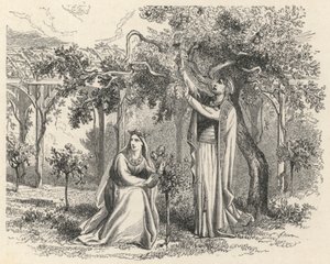 リンゴの木に囲まれたChildebert (Engraving) 作： European School