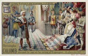 1492年1月15日、スペインの王と女王の前のクリストファーコロンブス 作： European School