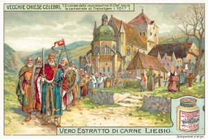 トロンハイム大聖堂を出発するノルウェー国王オラフ2世の戴冠式の行列 作： European School
