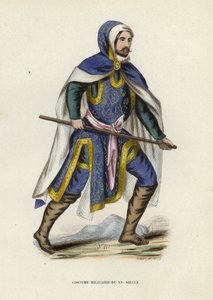 Costume Militaire Du XVe Siecle (カラーエングレービング) 作： European School