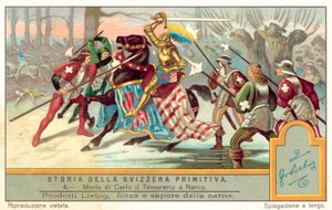 ナンシーの戦いでの大胆なチャールズの死、1477年 作： European School