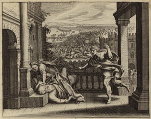 ペリシテ人がイスラエル人から契約の箱を奪った後のエリの死（彫刻） 作： European School