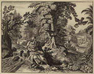 カラスに餌を与えられたエリヤ (彫刻) 作： European School