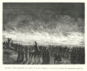 公開再放送日の夕方、カスピ海の海面で発生した石油火災(彫刻) 作： European School
