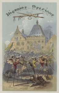 ナミュールでの竹馬での戦い（カラーのエングレービング 作： European School