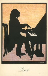 フランツ・リスト、ハンガリーのピアニスト、作曲家（カラーリトグラフ） 作： ヨーロピアンスクール