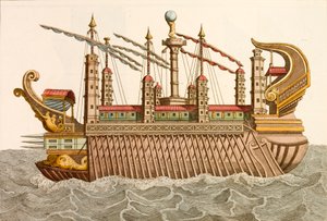 ローマ皇帝カリギュラの巨大な船（彩色済み彫刻 作： European School