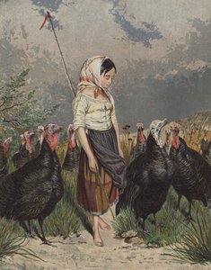 七面鳥の群れの世話をする女の子（リソ色）