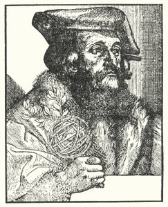 詩「Syphilis sive Morbus Gallicus」を書いたGirolamo Fracastoro氏（エングレービング 作： European School