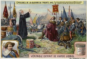 スウェーデンのグスタフアドルフス、1632年のドイツ、リュッツェンの戦いの前の野外サービスに参加
