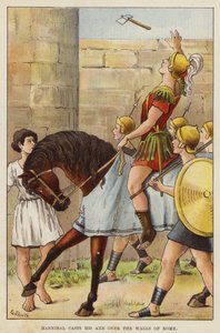 ローマの壁に斧を投げるハンニバル (クロモリト) 作： European School