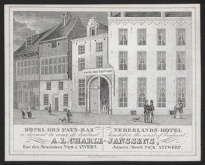 オランダのホテル「Hotel Des Pays Bas」、A L Charle-Janssens、Anvers、Antwerp（エングレービング 作： European School