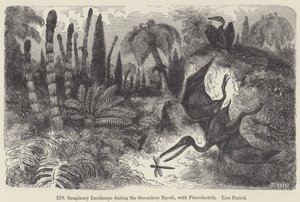翼竜のいる第二紀の想像上の風景、リアス時代（エングレービング 作： European School