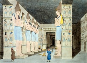 アブシンベルのラメセス寺院の内部（カラーエッチング） 作： European School
