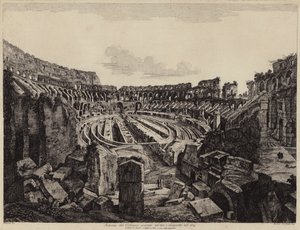 1813年に発掘され、1814年に開場したローマのコロッセオの内部（エングレービング 作： European School