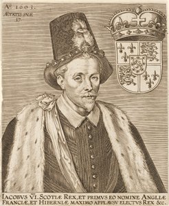スコットランドのジェームズ 6 世とイングランドのジェームズ 1 世、パブ。 1603年。 作： European School