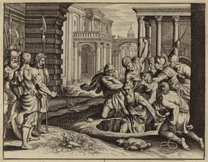 エルサレムの滅亡を予言するために水溜めに投げ込まれたエレミヤ (彫刻) 作： European School