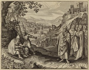 盲目の物乞いの視力を回復するイエス・キリスト (彫刻) 作： European School