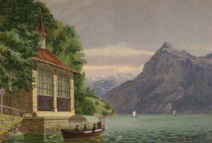 ルツェルン湖テルの礼拝堂（カラーリトグラフ） 作： European School