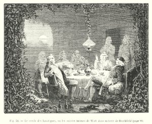精神異常者の輪、またはワットのヒースフィールドの土地での親密な夕べ（版画 作： European School
