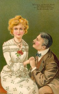 若い女性の手を握る男性（カラーリトグラフ） 作： European School
