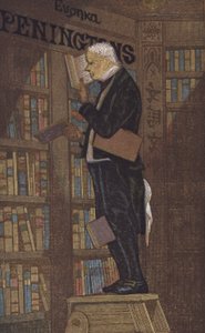 本屋で脚立の上に立つ男性（カラーリトグラフ 作： European School