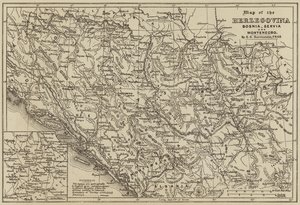 ヘルツェゴビナ、ボスニア、セルビア、モンテネグロの地図(彫刻) 作： European School