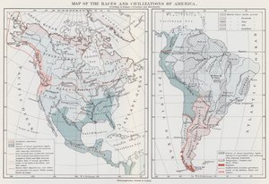 アメリカの人種と文明地図（カラーリトグラフ） 作： European School