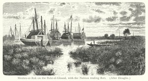 バール・エル・ガザル川のメシュラ・エル・レックとヌビアの貿易船団（版画 作： European School