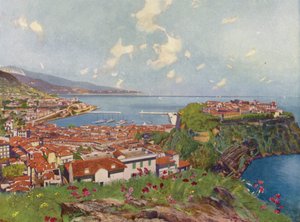 モナコ、ザ・ロックと全景（カラーリトグラフ）