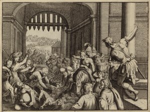アラム人の放棄されたキャンプを略奪するサマリアの人々（彫刻） 作： European School
