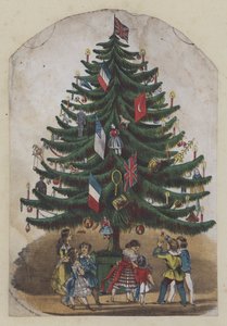 クリスマス ツリーの下の人々、グリーティング カード (カラー リソ) 作： European School