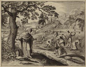 畑で拾い集めをしているときにボアズに会うルツ（版画） 作： European School