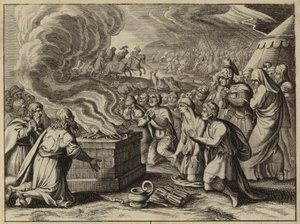 ペリシテ人を打ち負かす前にミツパで罪を神に告白するサムエルとイスラエル人（彫刻） 作： European School