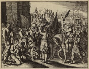 ゴリアテの頭を持ってダビデに同行するサウル（彫刻） 作： European School