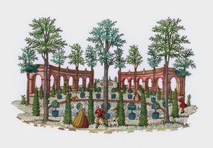 イタリア式庭園の風景（彩色済み彫刻 作： European School