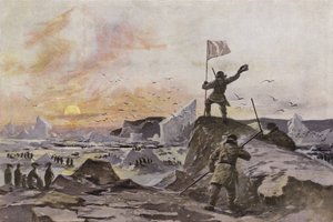 カナダ北極圏のビクトリアランドを発見したスコットランドの探検家トーマス・シンプソン（1838年9月）（カラーリトグラフ 作： European School
