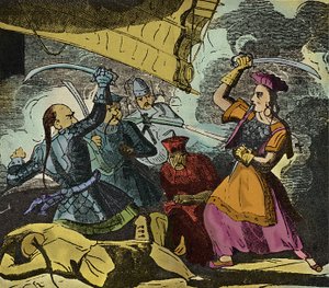 シン・シーまたはチン・シー（1844年没）。19世紀の中国の海賊女性。彼女は本物の艦隊を指揮し、クー・ラン提督を打ち負かした。 作： European School