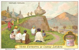 バランシングロックの祠に参拝するシャムの仏教徒（クロモリト） 作： European School