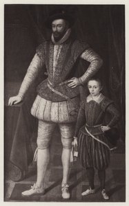サー・ウォルター・ローリーと息子 (litho) 作： European School