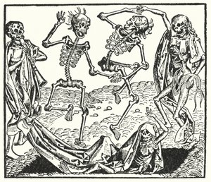 中世の死の舞踏の骸骨(エングレービング)