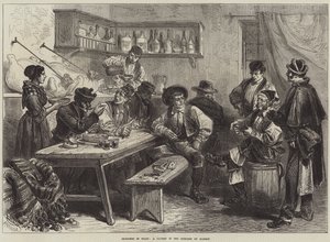 スペインでのスケッチ、マドリッド郊外の居酒屋（エングレービング 作： European School