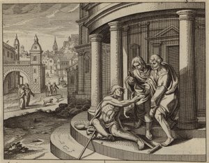イエス・キリストの名において足の不自由な物乞いを癒す聖ペテロ (彫刻) 作： European School