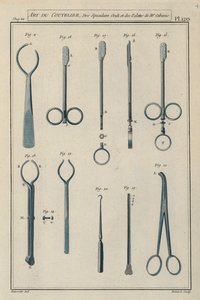 フランスの外科医ピエール・ジャン・ジョルジュ・カバニが使用した手術器具（カラー彫刻版